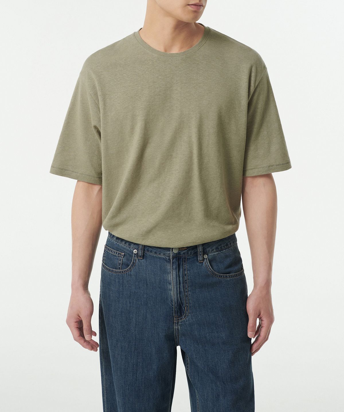 무신사 스탠다드(MUSINSA STANDARD) 린넨 블렌드 릴렉스드 크루 넥 티셔츠 [세이지]