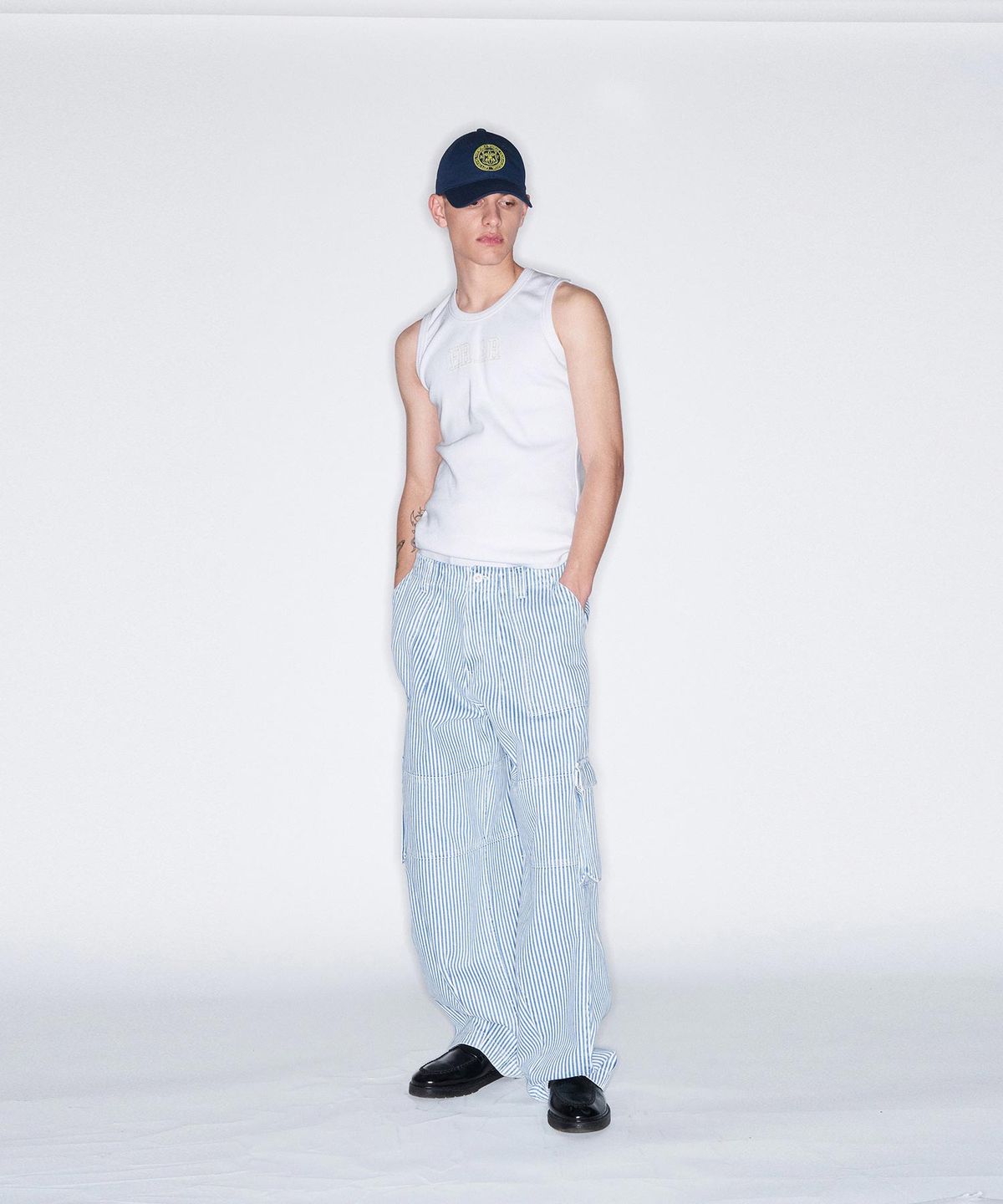 프롬아를(FROM ARLES) 와이드 퍼티그 데님팬츠 / STRIPE