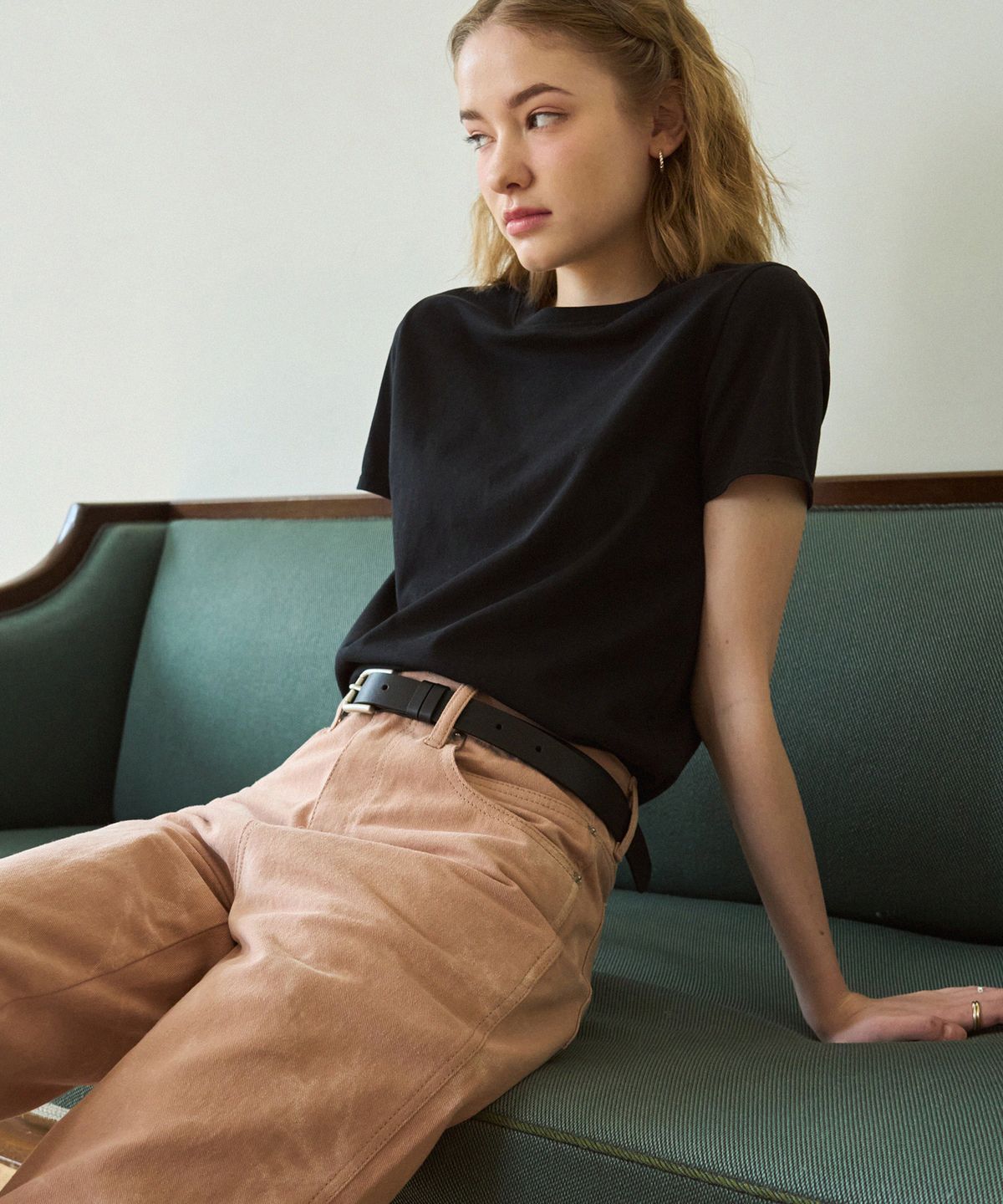 드로우핏 우먼(DRAWFIT WOMEN) 수피마 실켓 크루넥 반팔 티셔츠 [YELLOW BEIGE]
