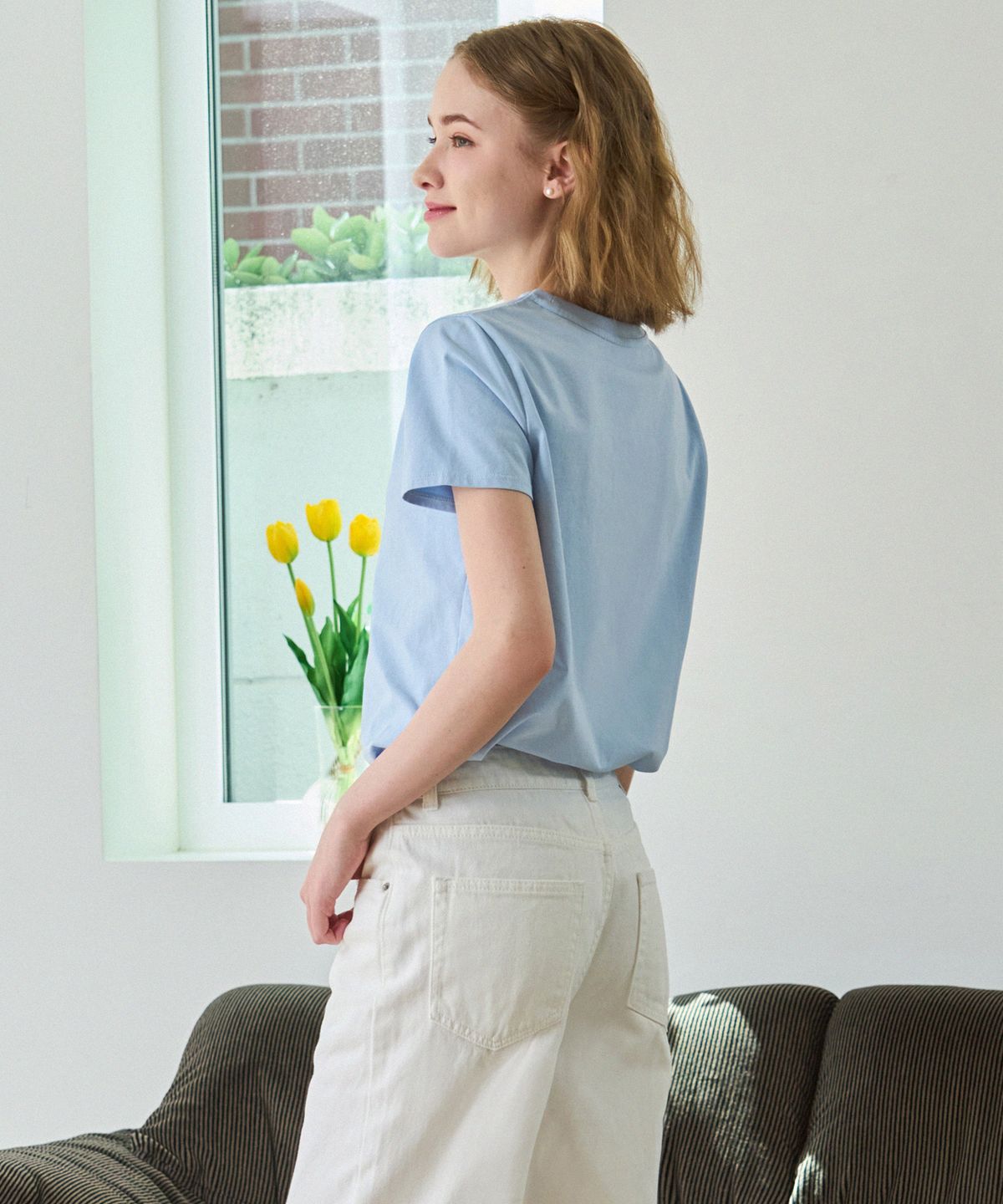 드로우핏 우먼(DRAWFIT WOMEN) 수피마 실켓 크루넥 반팔 티셔츠 [YELLOW BEIGE]