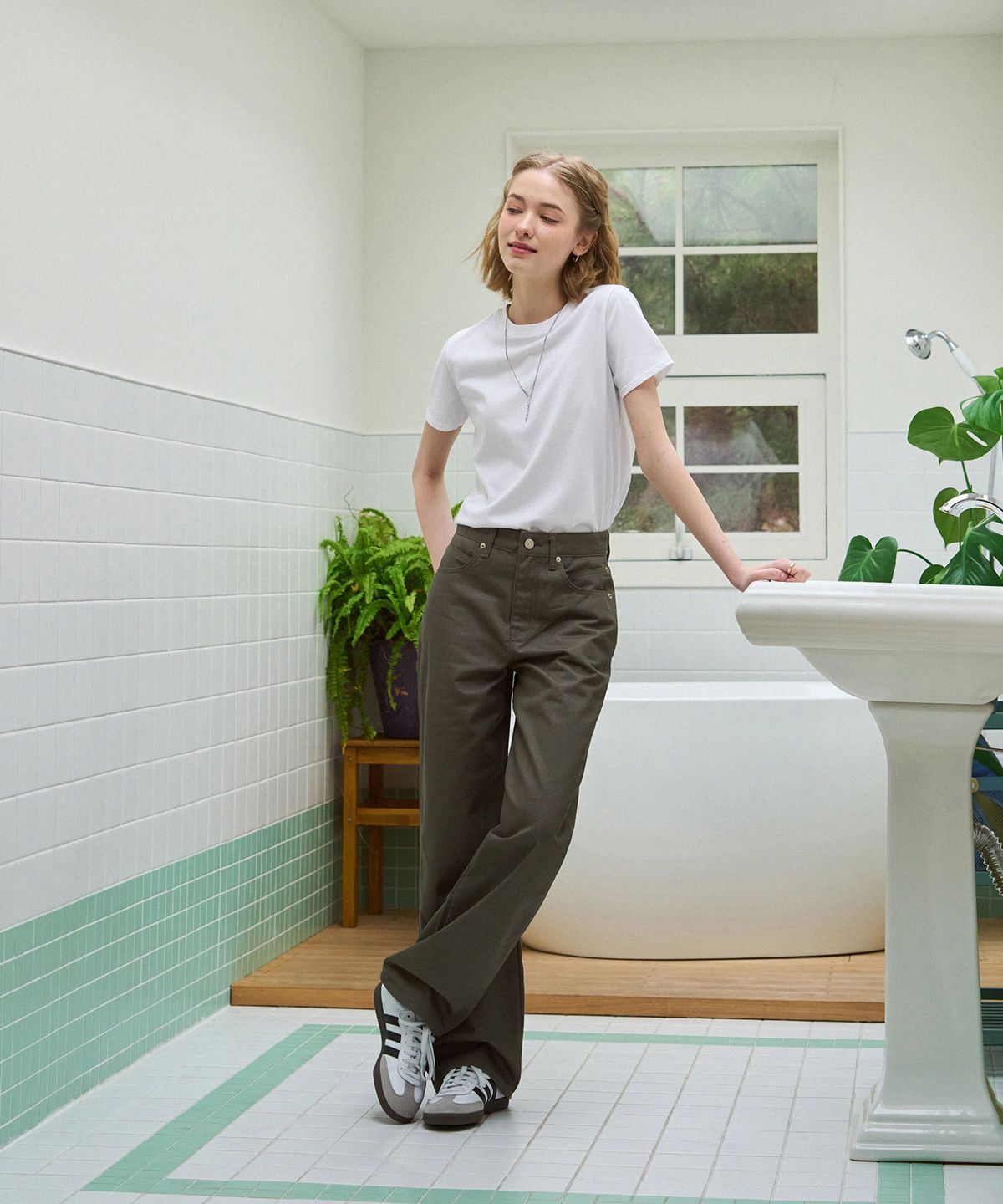 드로우핏 우먼(DRAWFIT WOMEN) 수피마 실켓 크루넥 반팔 티셔츠 [YELLOW BEIGE]
