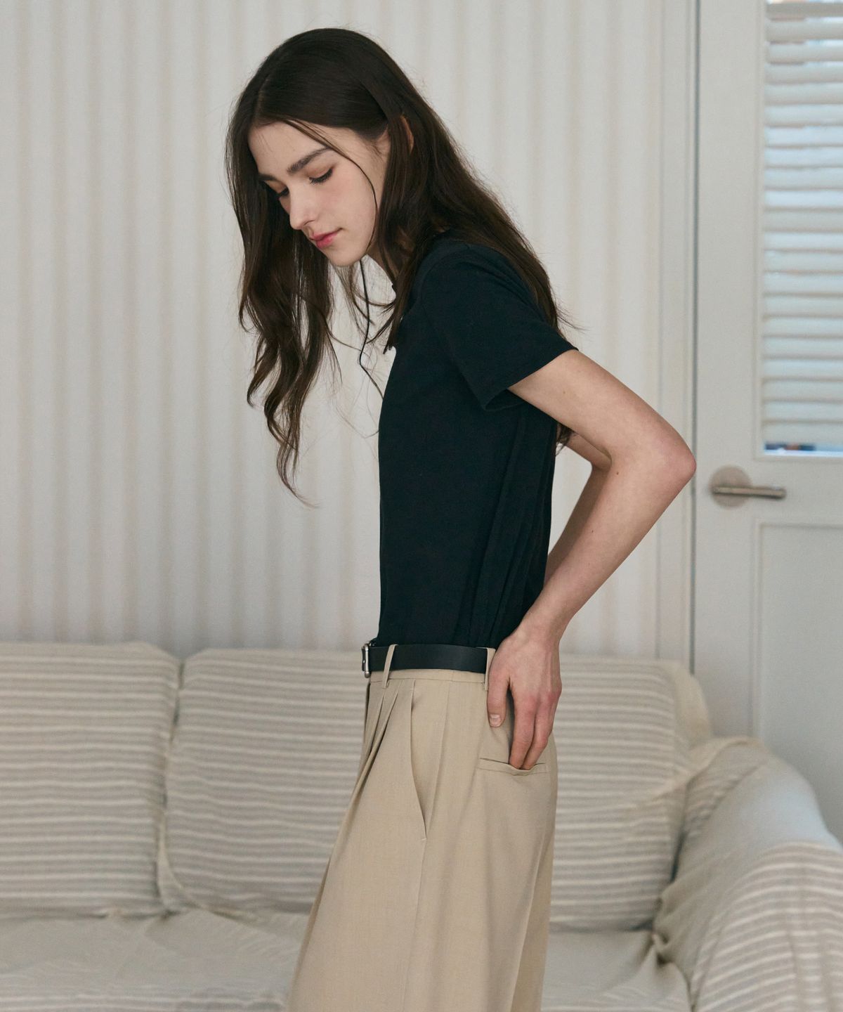 드로우핏 우먼(DRAWFIT WOMEN) 수피마 실켓 크루넥 반팔 티셔츠 [BLACK]