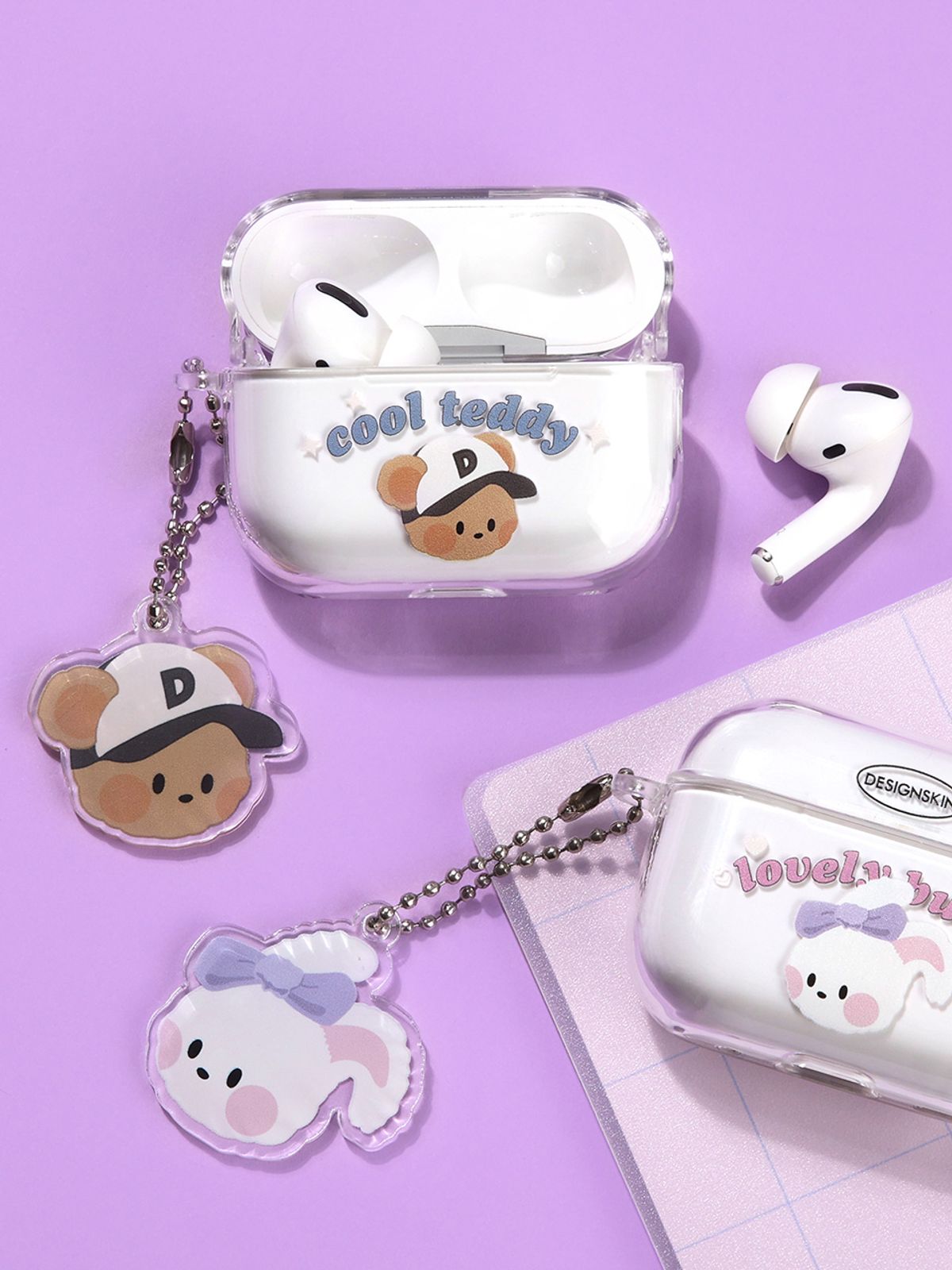 디자인스킨(DESIGNSKIN) [SET] 에어팟프로 케이스 + 키링 -뉴레트로 블루/테디