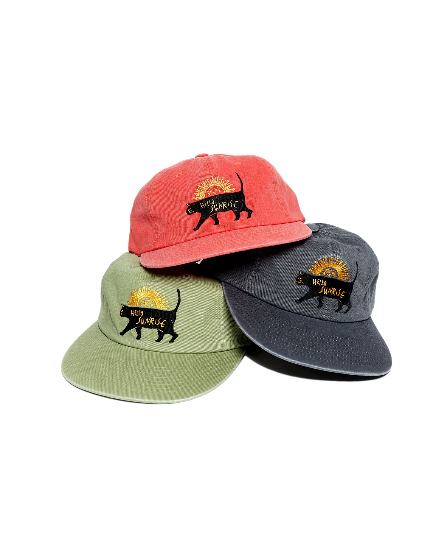 MUSINSA公式 | HELLO SUNRISE Washed Sunrise Cat Logo 6Panel