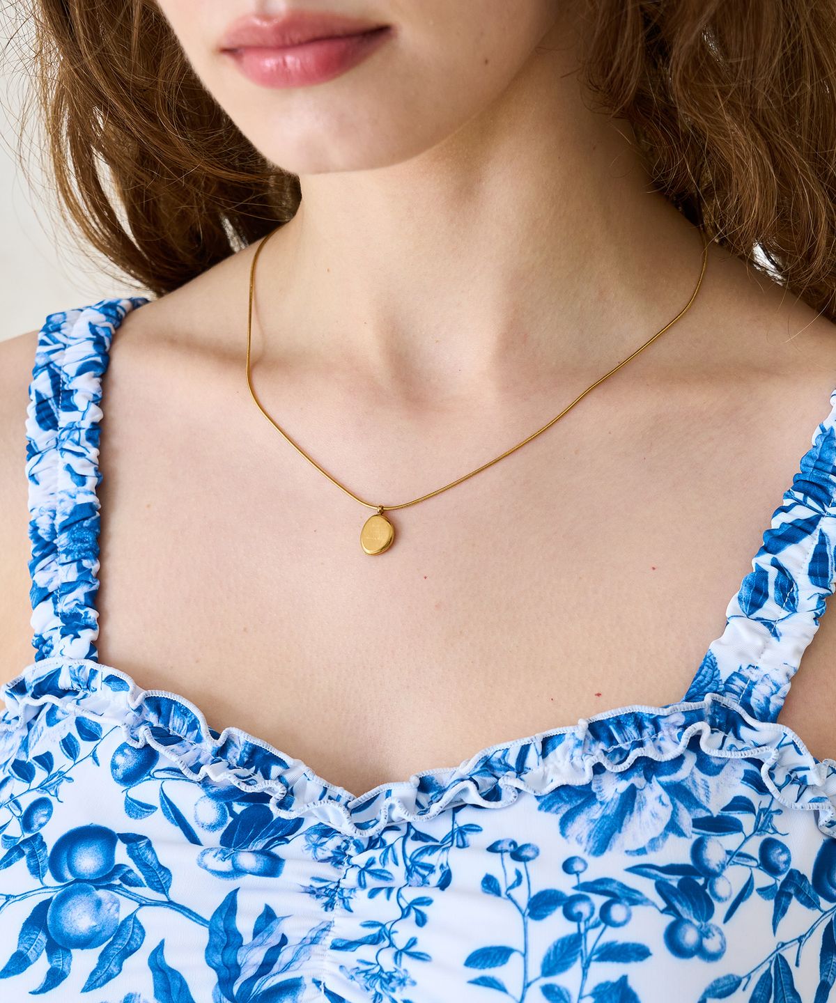 보니데(BONIDEE) [SET]하트넥 모노키니 반바지 세트 꽃열매 블루