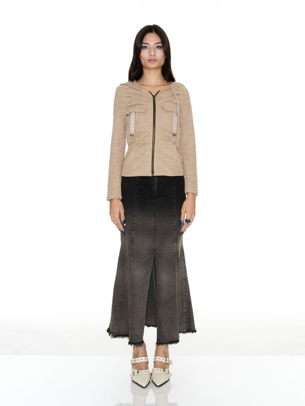쎄쎄쎄(SETSETSET) SHIRRING CARGO HOOD ZIP-UP BEIGE