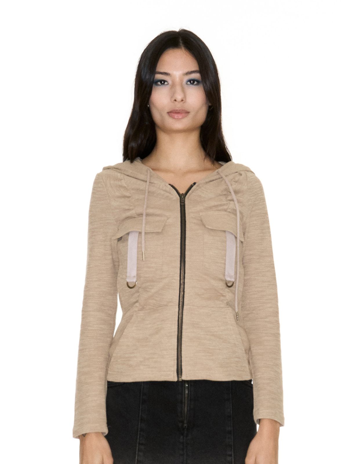 쎄쎄쎄(SETSETSET) SHIRRING CARGO HOOD ZIP-UP BEIGE