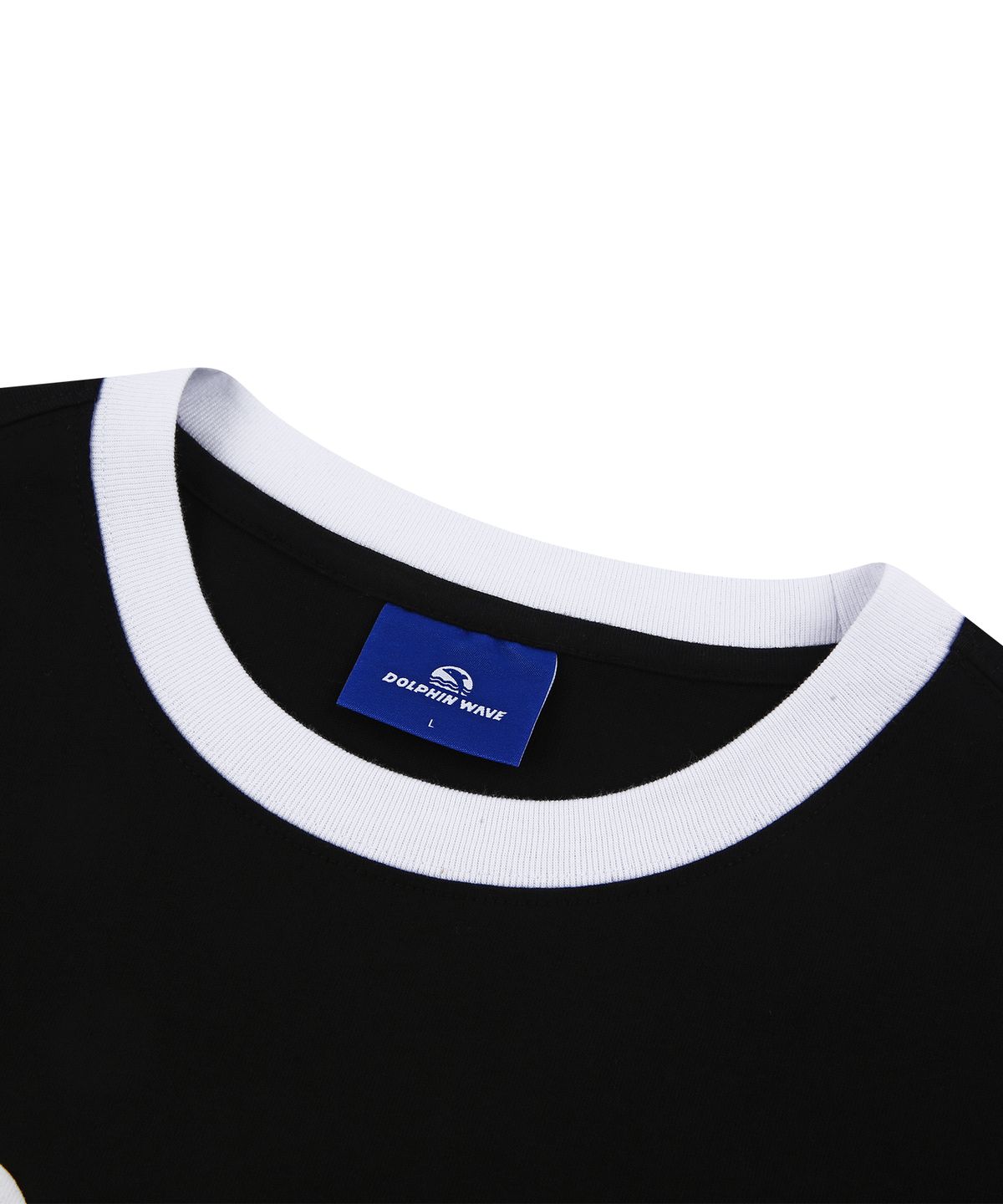 돌핀웨이브어패럴(DOLPHIN WAVE APPAREL) 돌핀 발포 프린트 빅로고 링거 반팔티셔츠 블랙