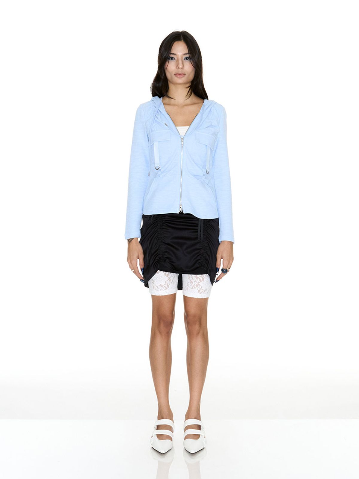 쎄쎄쎄(SETSETSET) SHIRRING CARGO HOOD ZIP-UP BLUE