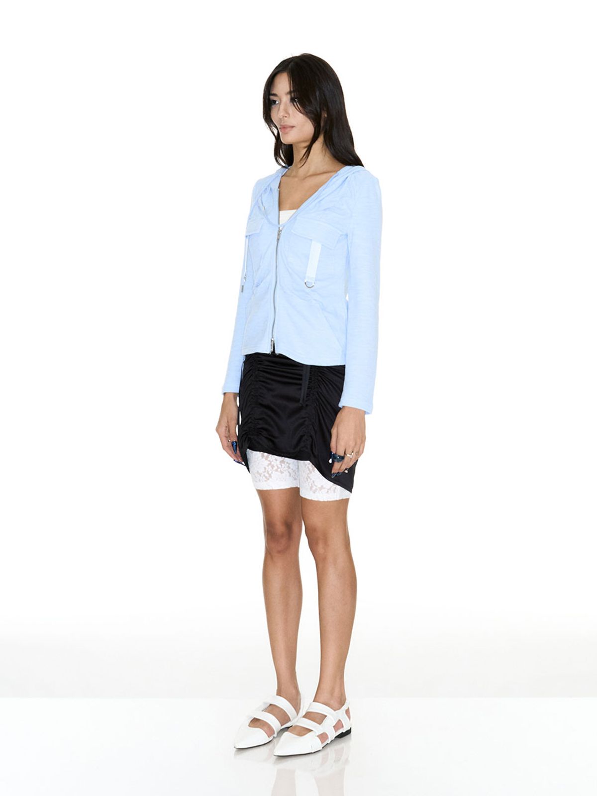 쎄쎄쎄(SETSETSET) SHIRRING CARGO HOOD ZIP-UP BLUE