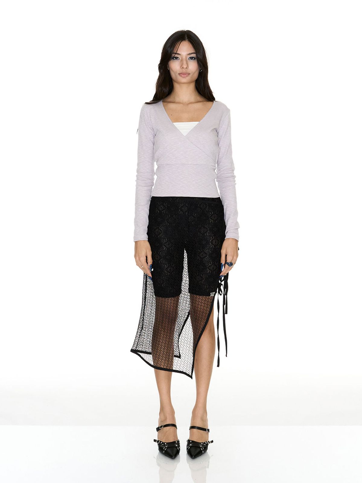 쎄쎄쎄(SETSETSET) ARHA WRAP T-SHIRT GREYSH LILAC