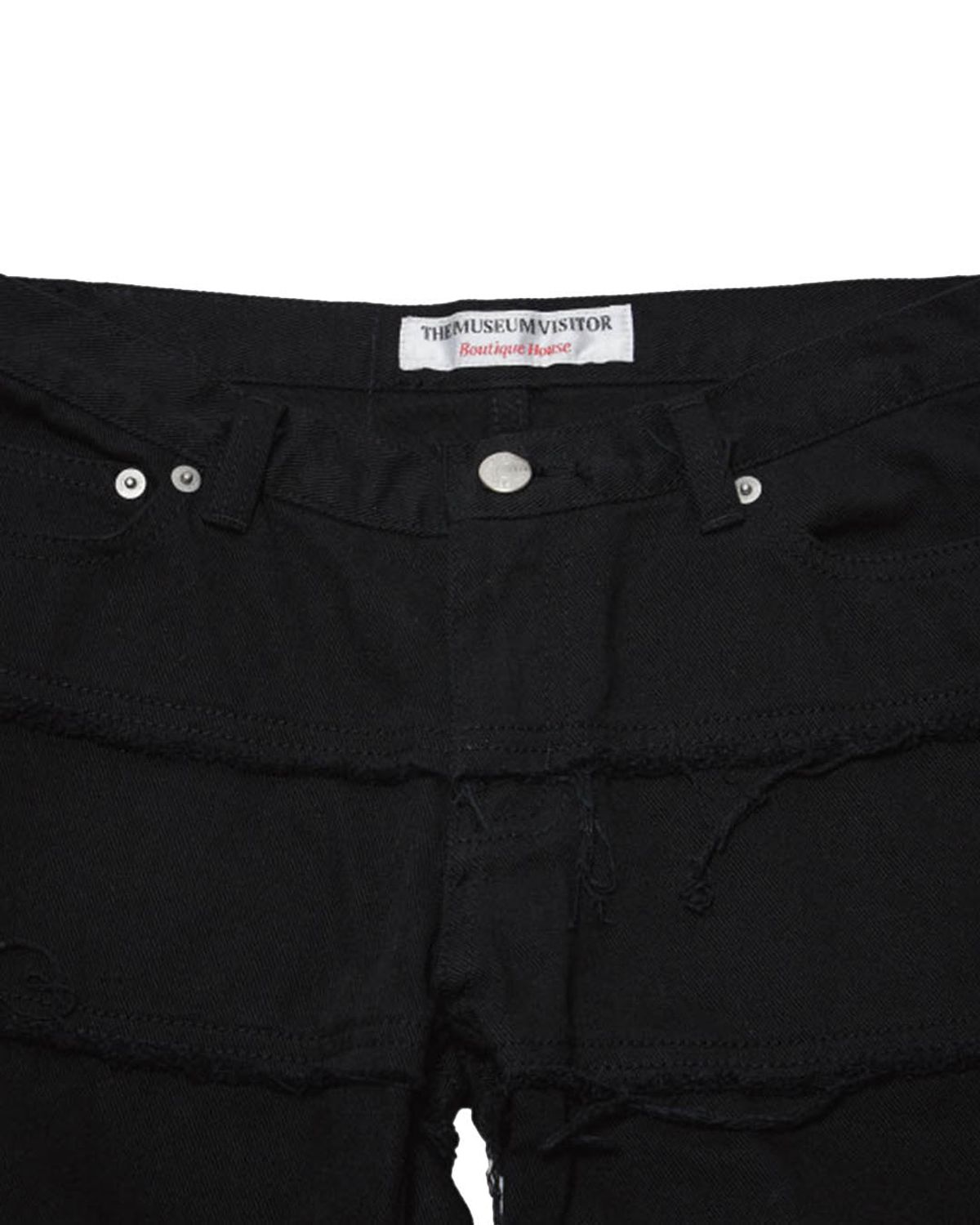 더뮤지엄비지터(THEMUSEUMVISITOR) LINE DAMAGED DENIM SHORTS (BLACK)