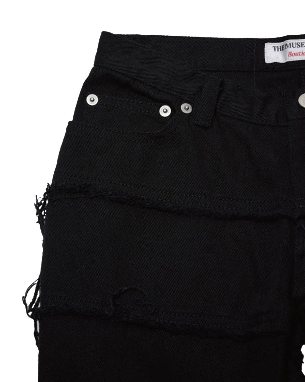 더뮤지엄비지터(THEMUSEUMVISITOR) LINE DAMAGED DENIM SHORTS (BLACK)