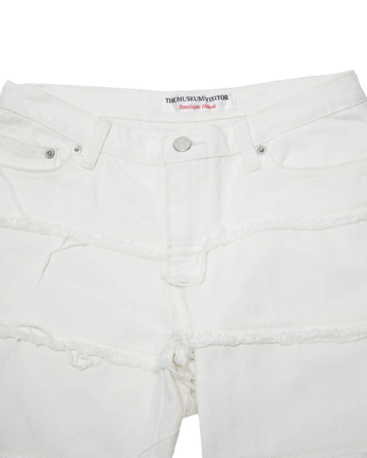 더뮤지엄비지터(THEMUSEUMVISITOR) LINE DAMAGED DENIM SHORTS (IVORY)
