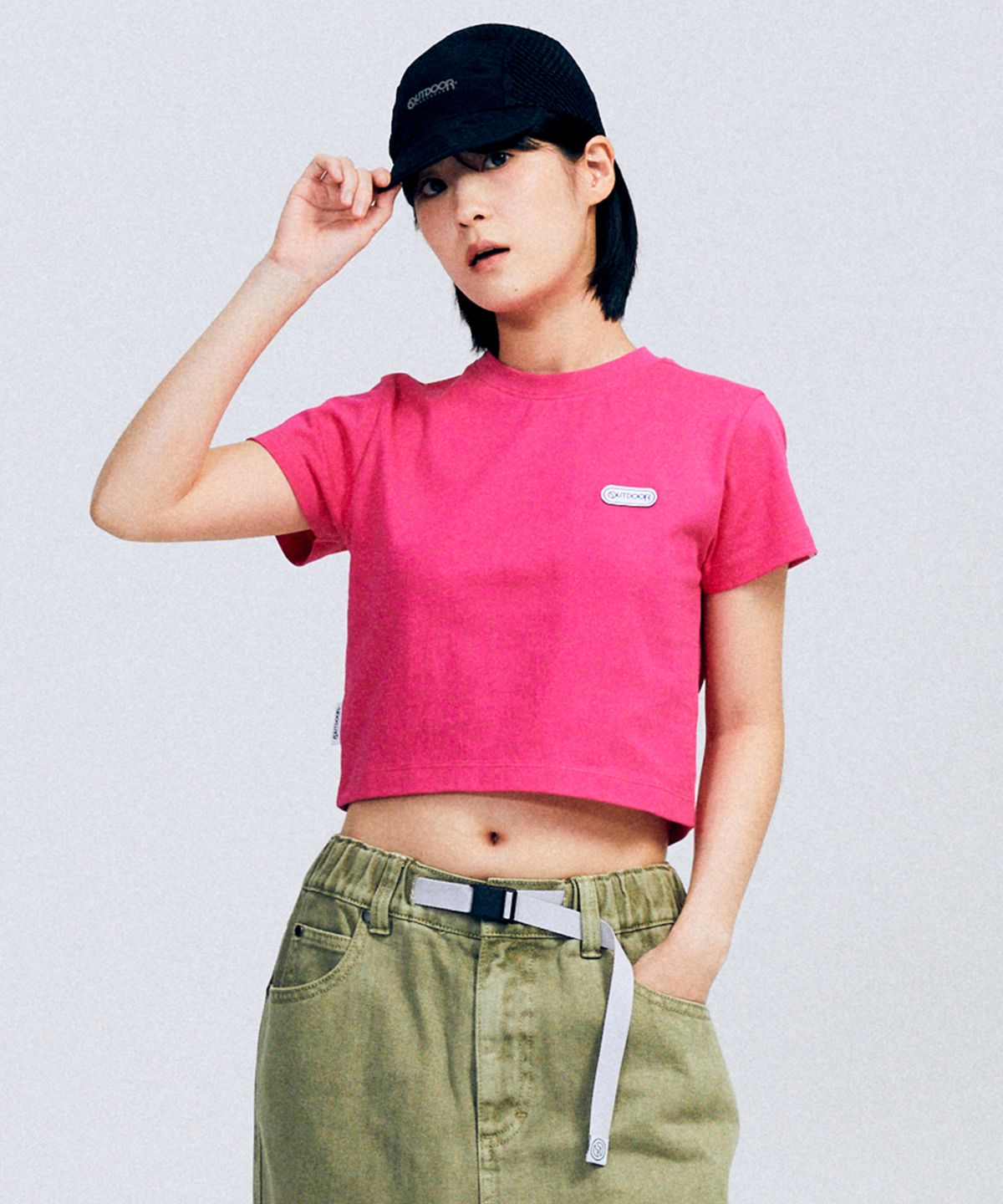 아웃도어 프로덕츠(OUTDOOR PRODUCTS) 여성 스몰로고 크롭 티셔츠 W SMALL LOGO CROP T-SHIRTS