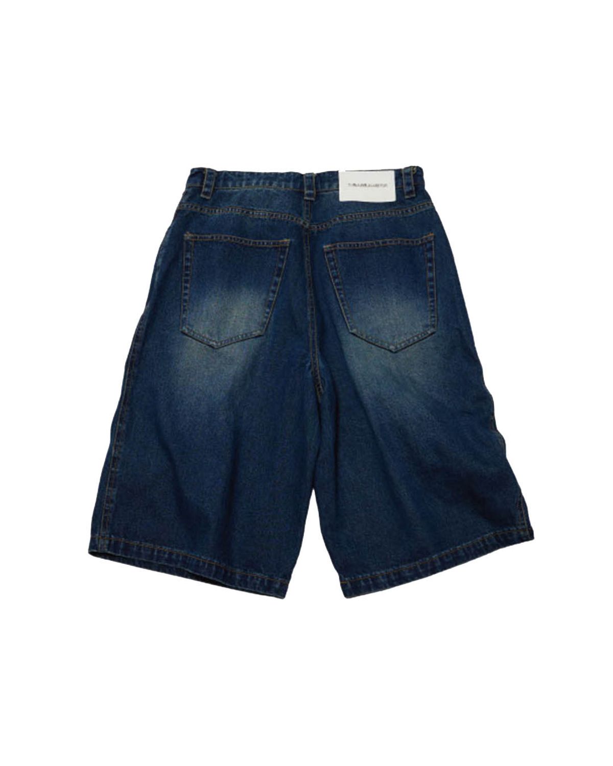더뮤지엄비지터(THEMUSEUMVISITOR) CURVED ZIPPER DENIM SHORTS (WASHED BLUE)