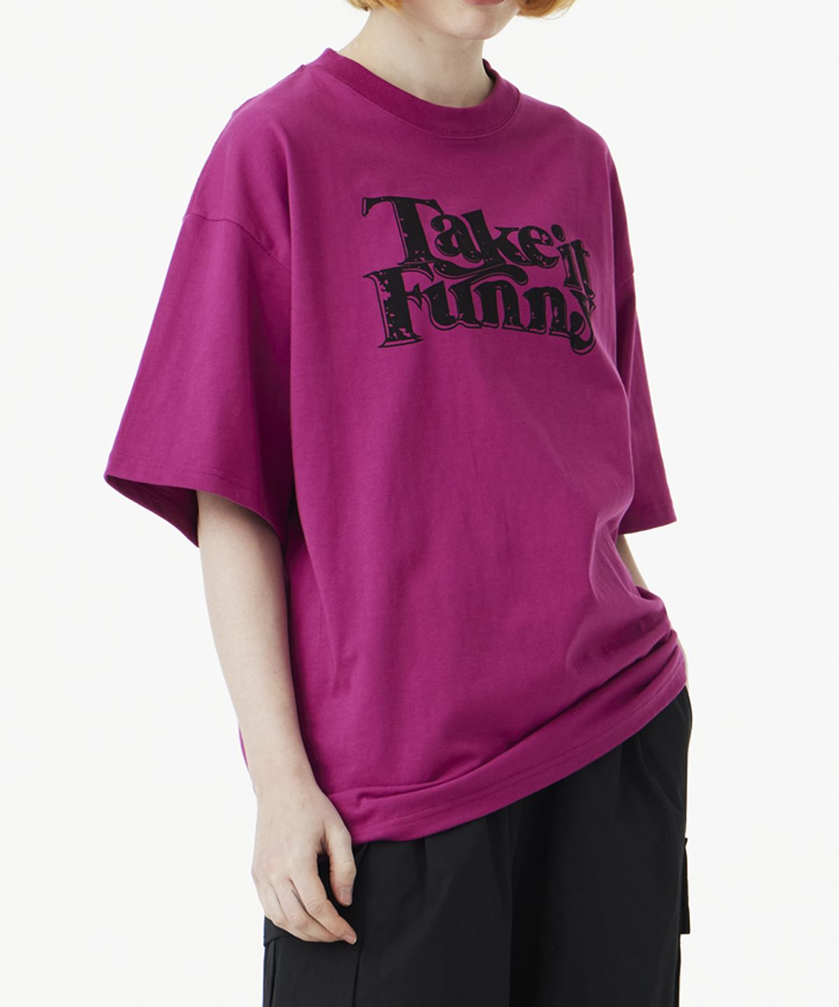 어반에이지(URBANAGE) Take It Funny Vintage 오버 반팔_마젠타핑크