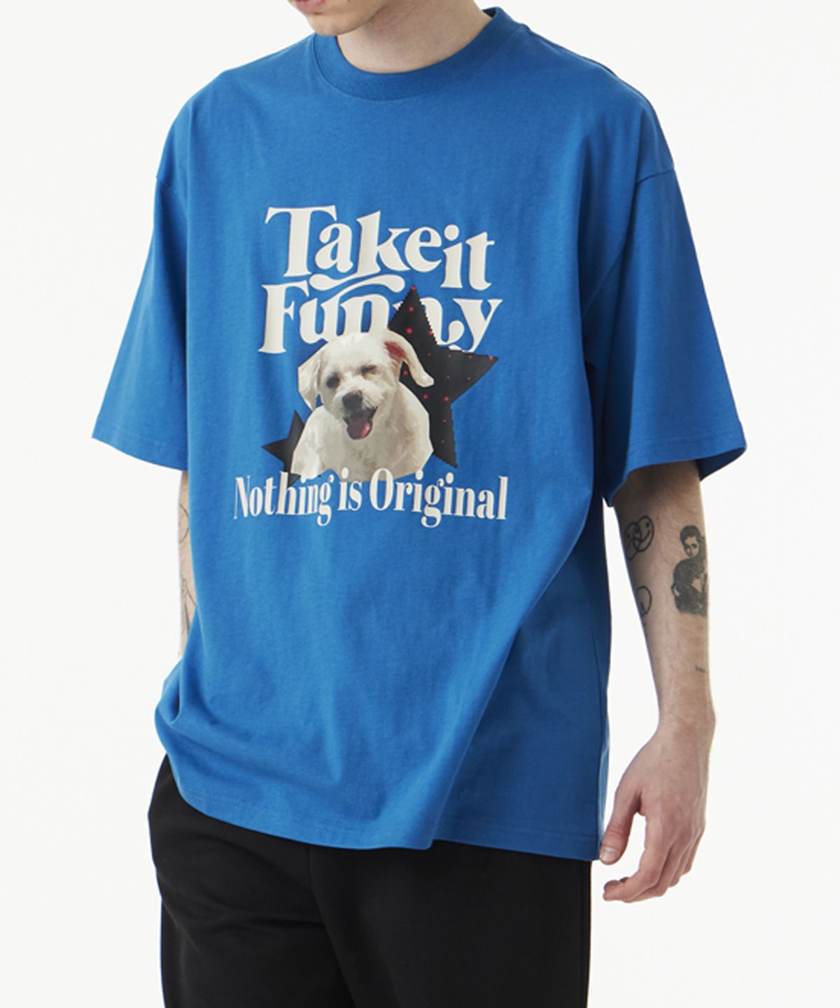 어반에이지(URBANAGE) Take it Funny Pet 오버 반팔_블루