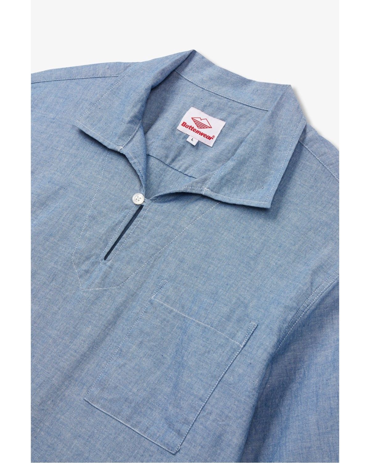 맨온더분(MAN ON THE BOON) [BATTENWEAR] 오픈 넥 샴브레이 셔츠_인디고 4714160504