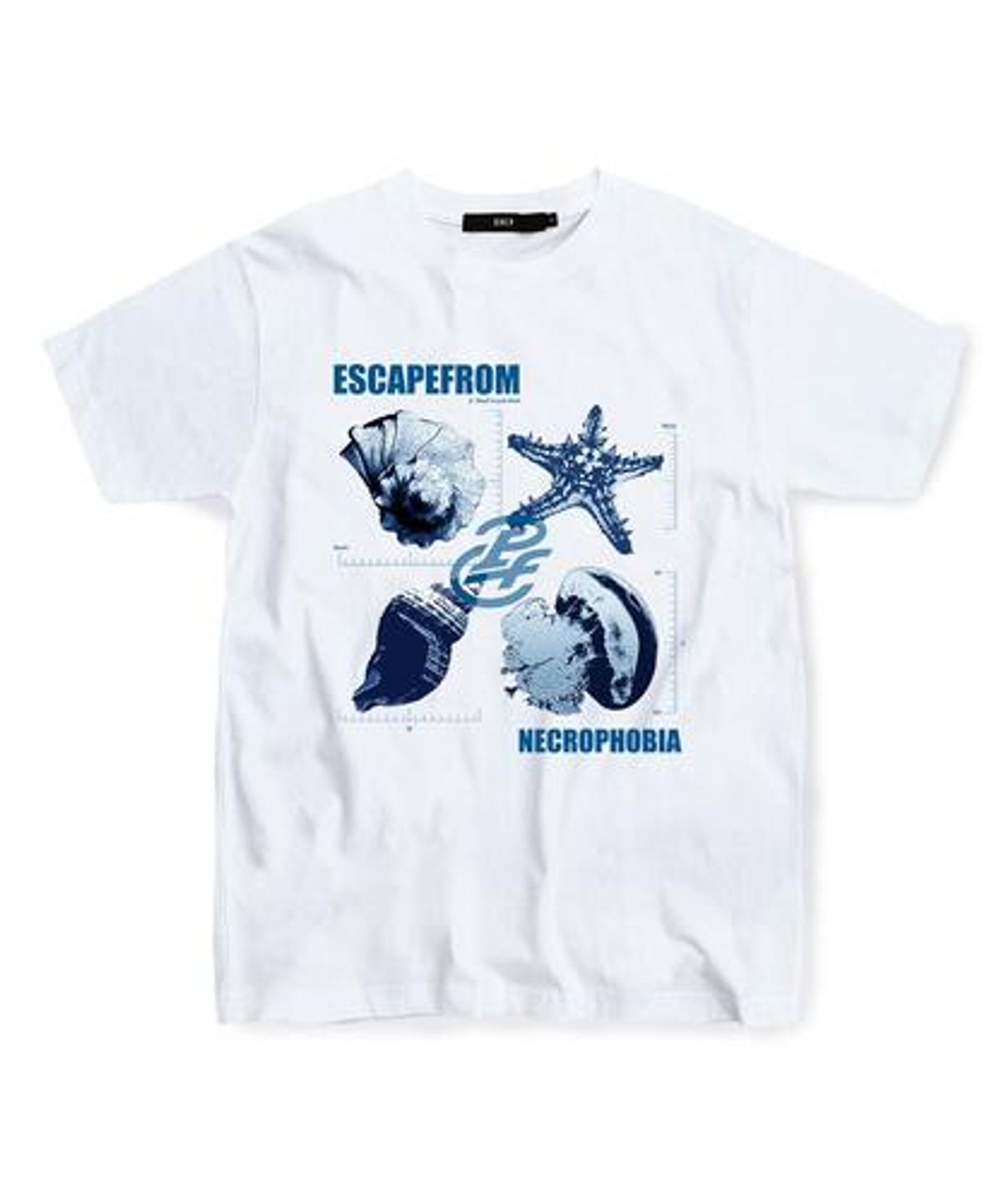 이스케이프프롬(ESCAPEFROM) 블루 네크로포비아 프린트 티셔츠 화이트