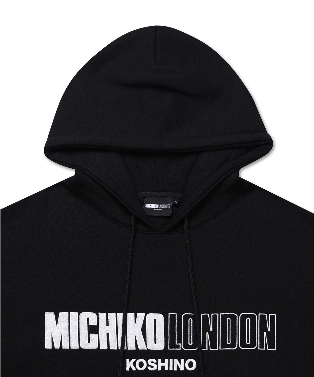 미치코런던 코시노(MICHIKO LONDON KOSHINO) 헤리티지 로고 후드 블랙_유니섹스