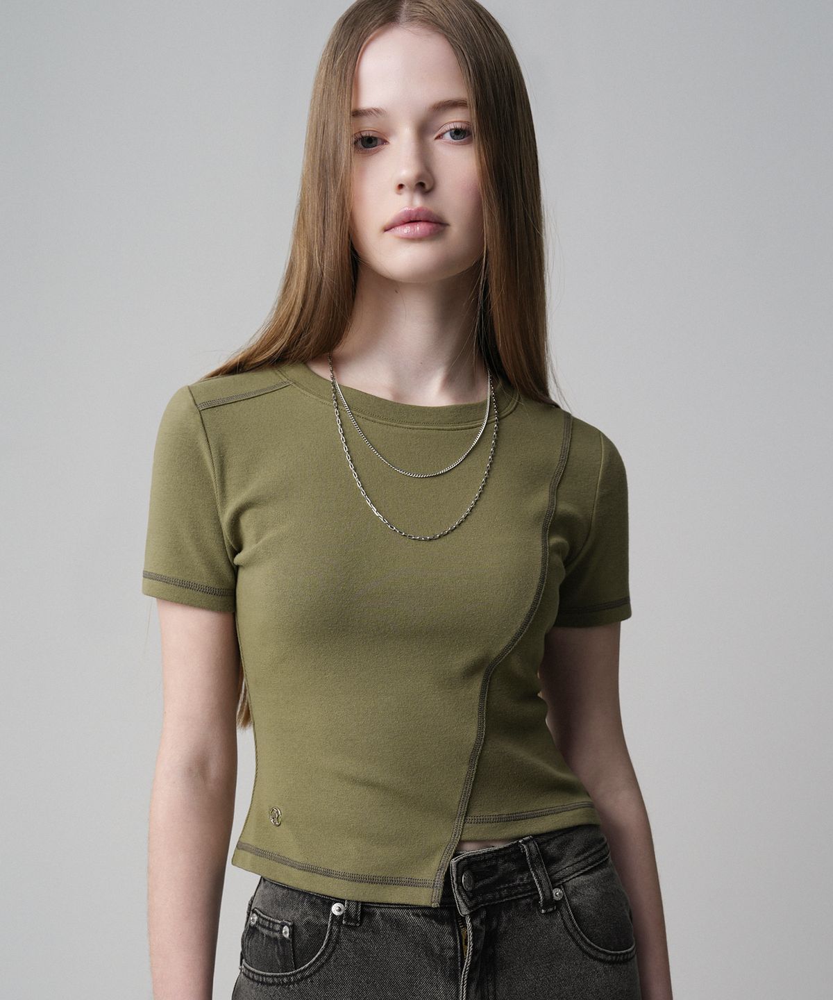 어반드레스(AVANDRESS) Ssance Unbalanced Line Stitch T-Shirt - 5COL