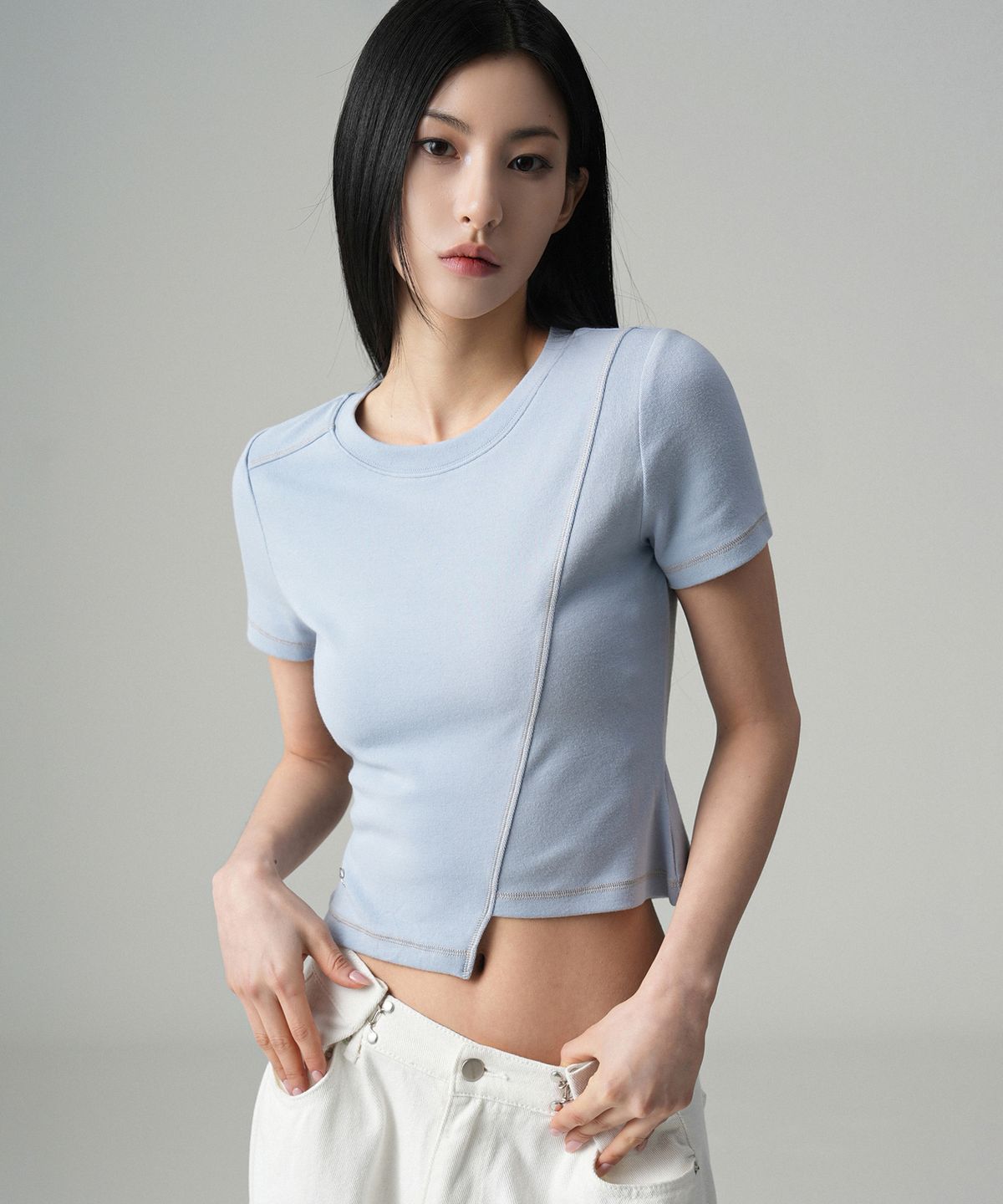 어반드레스(AVANDRESS) Ssance Unbalanced Line Stitch T-Shirt - 5COL