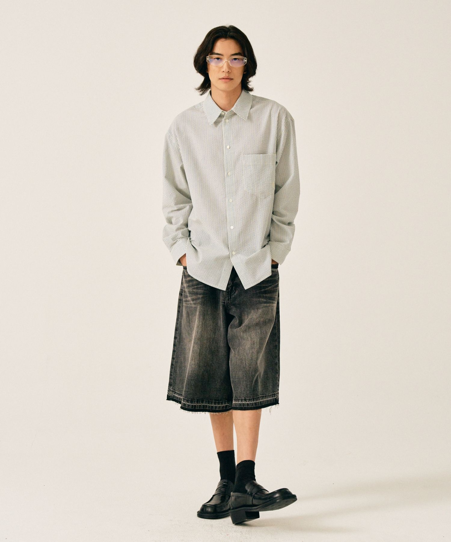 MUSINSA | SATUR Basic Pocket Shirt Blue Stripe