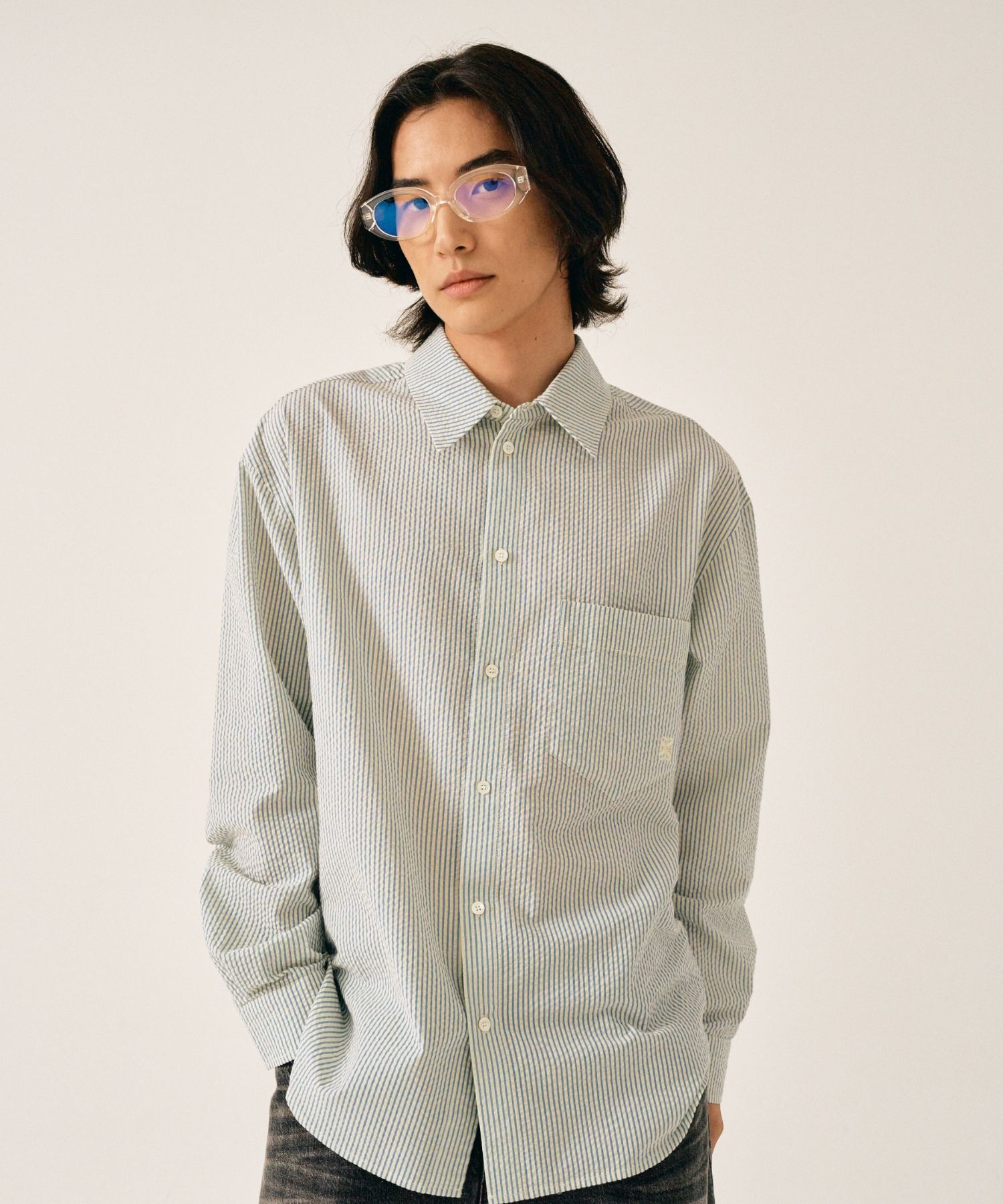 【SATUR】 Basic Pocket Shirt  /追跡付 MUSINSA公式 | SATUR Seersucker Basic Pocket Shirt Green