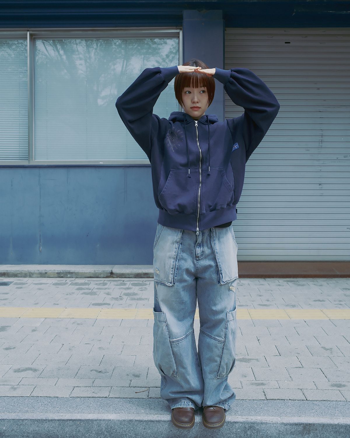 카락터(KARACTOR) Garment dyed hooded zip-up / Pigment navy