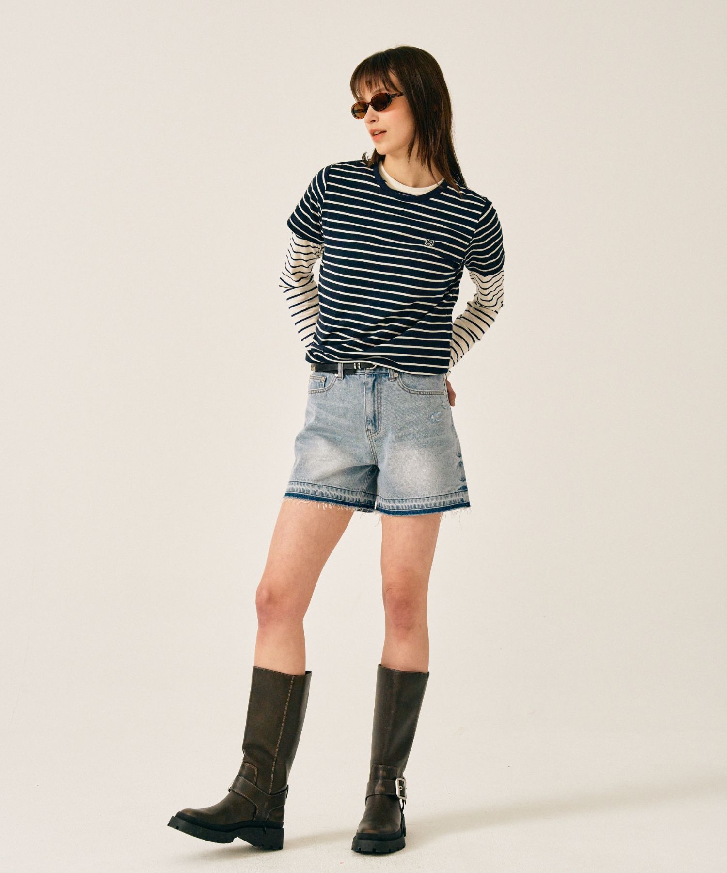 MUSINSA | SATUR All-Day Cotton Stripe Short-Sleeved T-Shirt