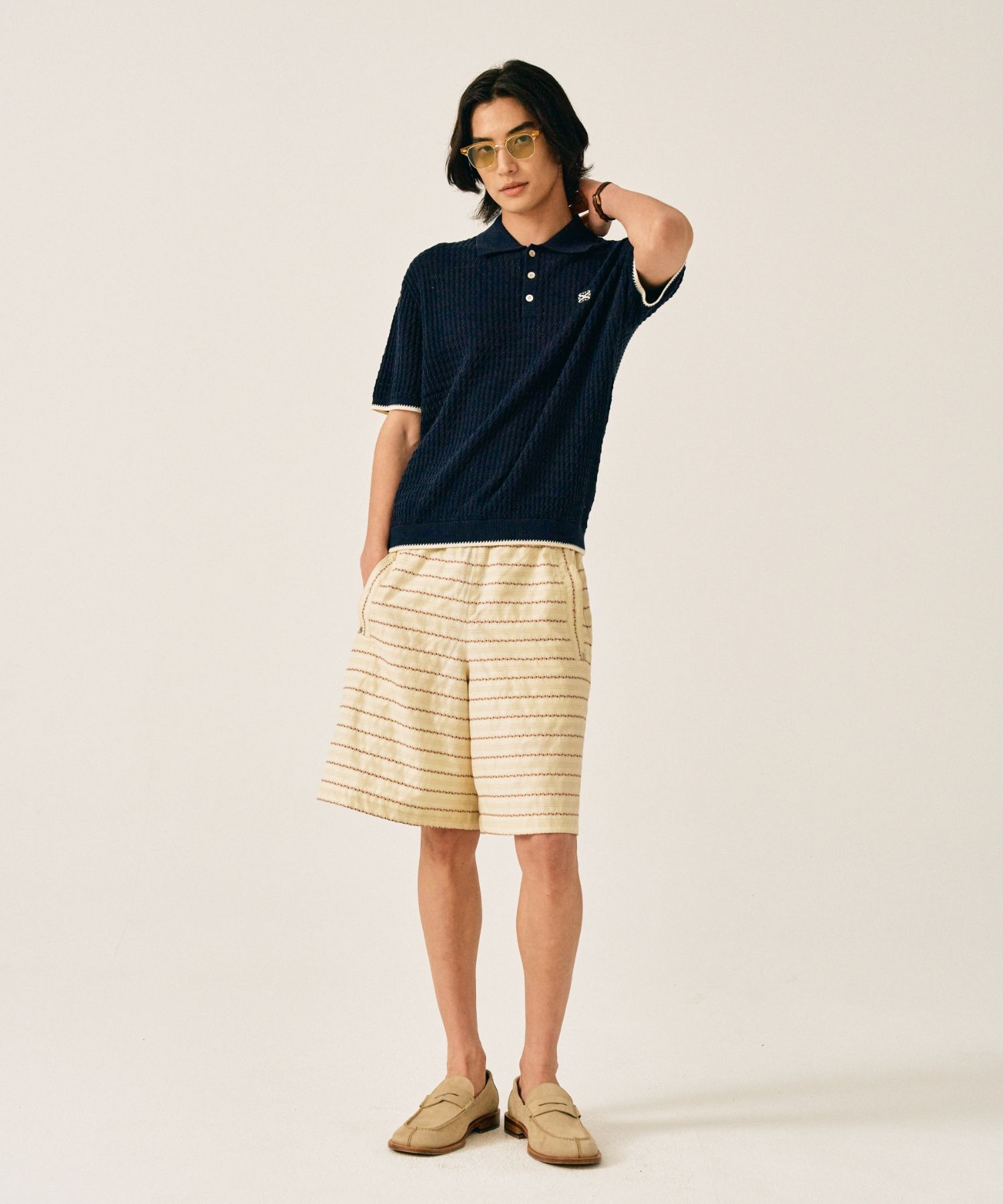 MUSINSA公式 | SATUR Diagonal Collar Half Knitwear Classic Navy