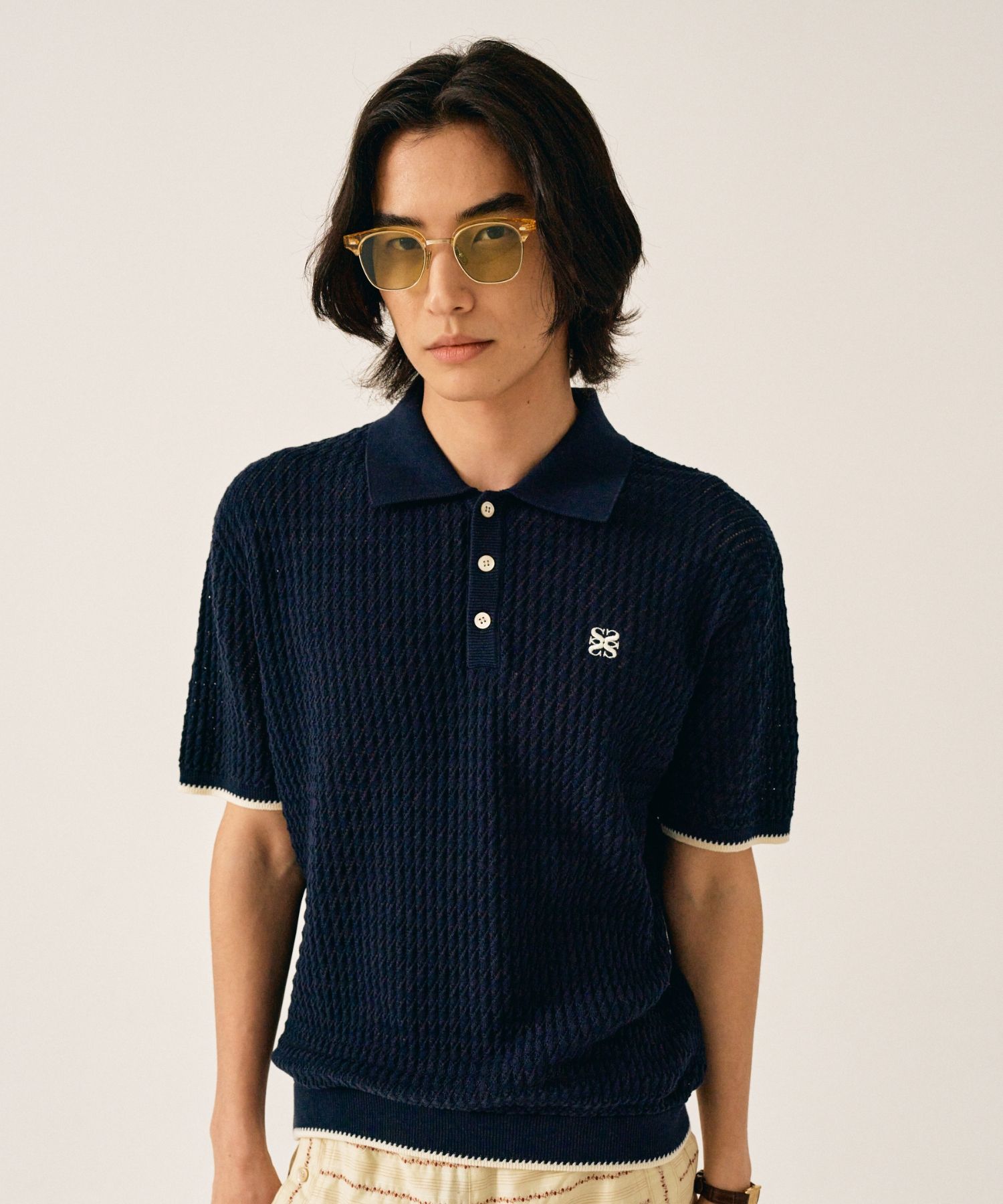 ニット・セーター SATUR Diagonal collar half knit classic navy MUSINSA公式 | SATUR Diagonal Collar Half Knitwear Classic Navy