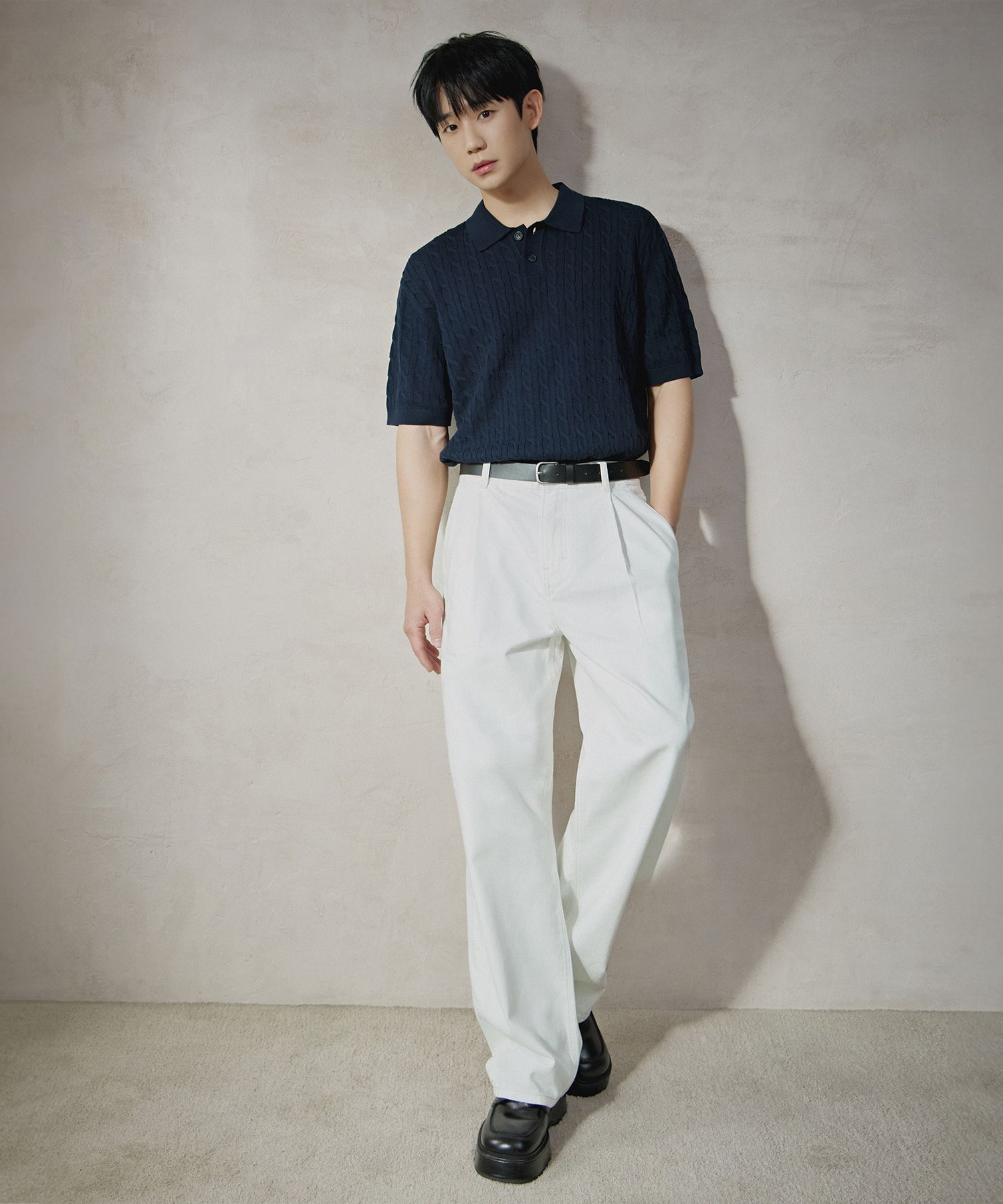 【MODERNIF】Cable collar short sleeve knit MUSINSA | MINDBRIDGE Cable collar short sleeve knit - 3 colors
