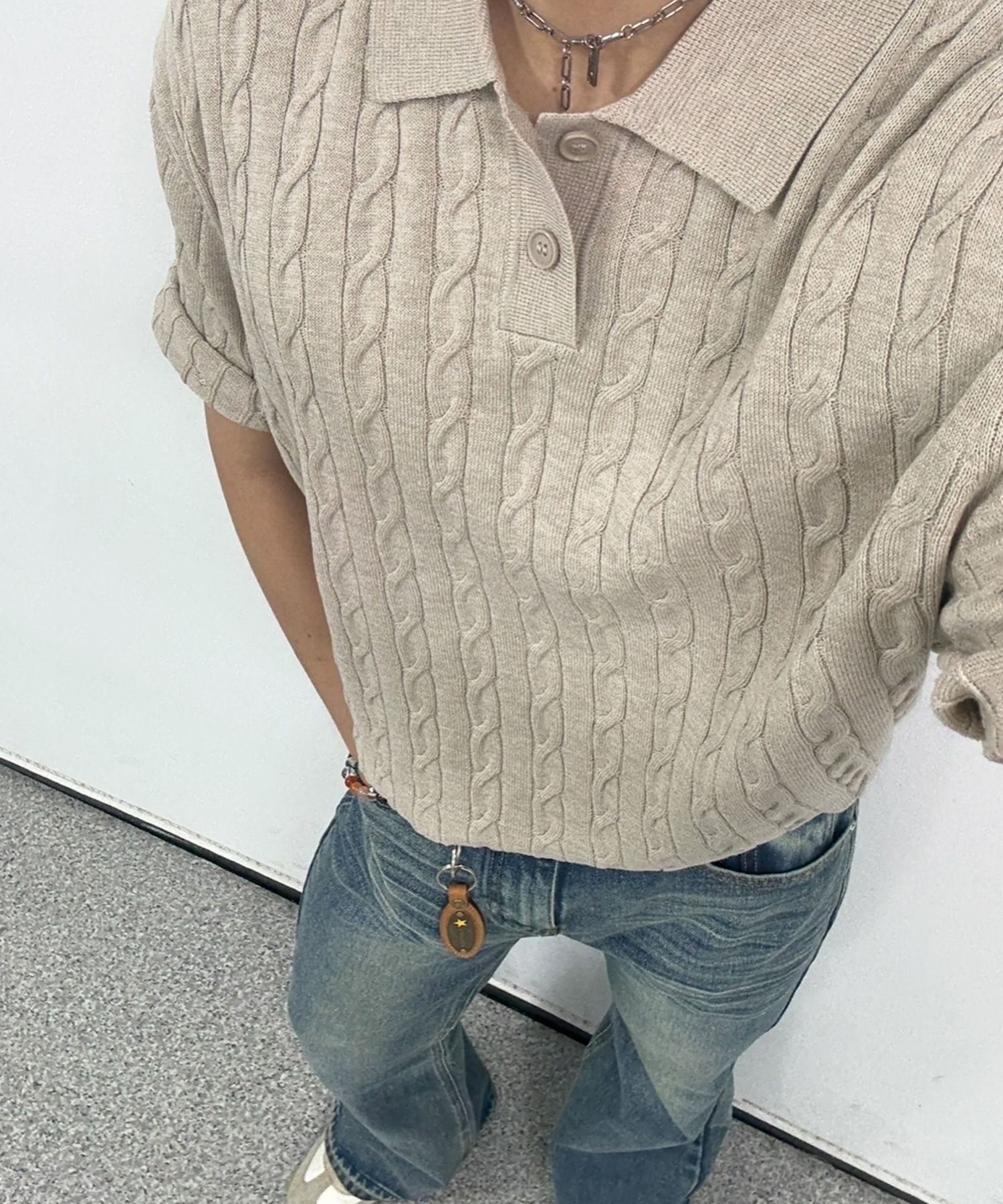 MUSINSA | MINDBRIDGE Cable collar short sleeve knit - 3 colors