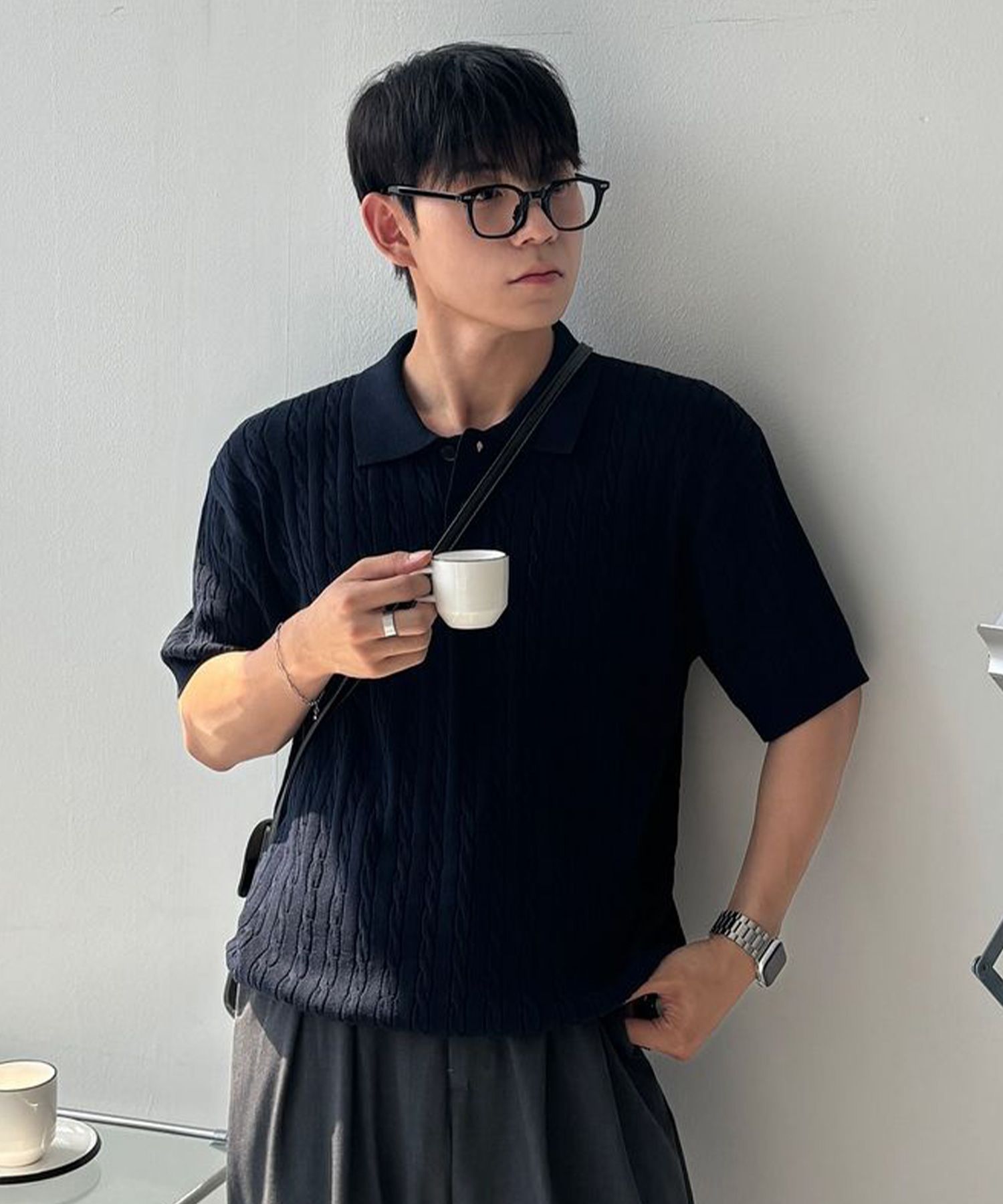 MUSINSA | MINDBRIDGE Cable collar short sleeve knit - 3 colors