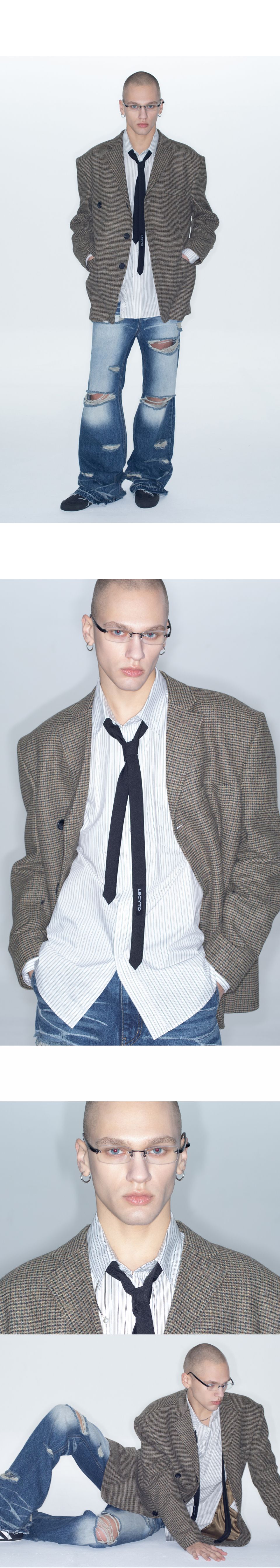 MUSINSA | LECYTO Vintage Check Oversized Blazer_[Brown]