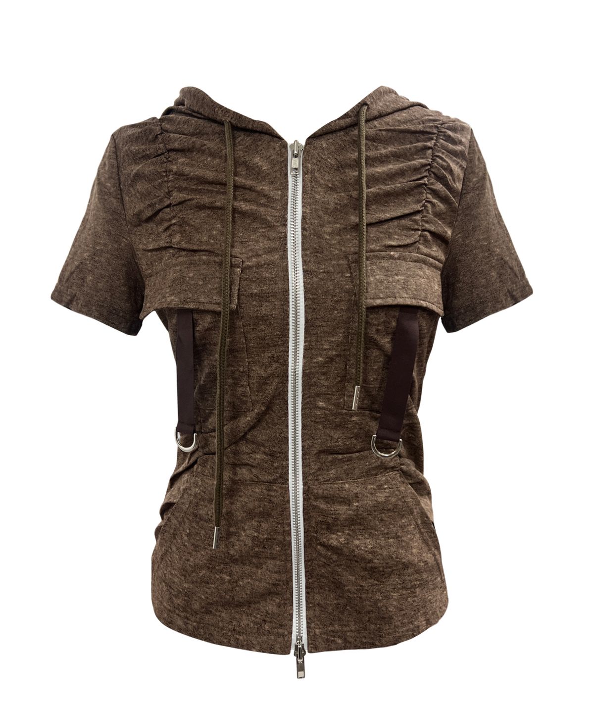 쎄쎄쎄(SETSETSET) DUA SHIRRING CARGO HOOD ZIP-UP BROWN