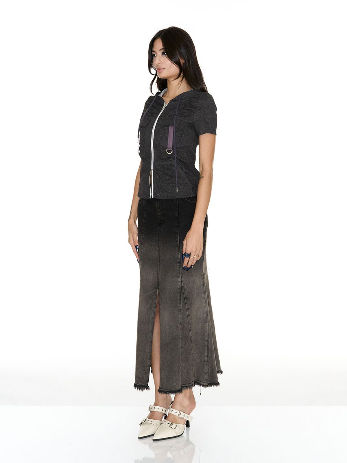 쎄쎄쎄(SETSETSET) DUA SHIRRING CARGO HOOD ZIP-UP DARK BROWN