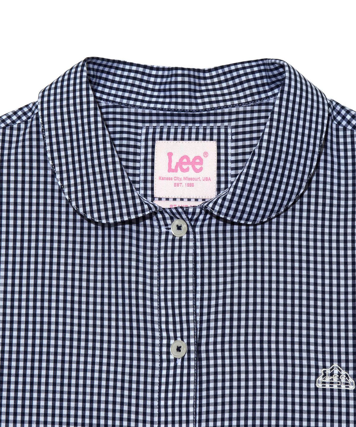 리(LEE) 우먼 라운드 카라 반팔 셔츠 네이비