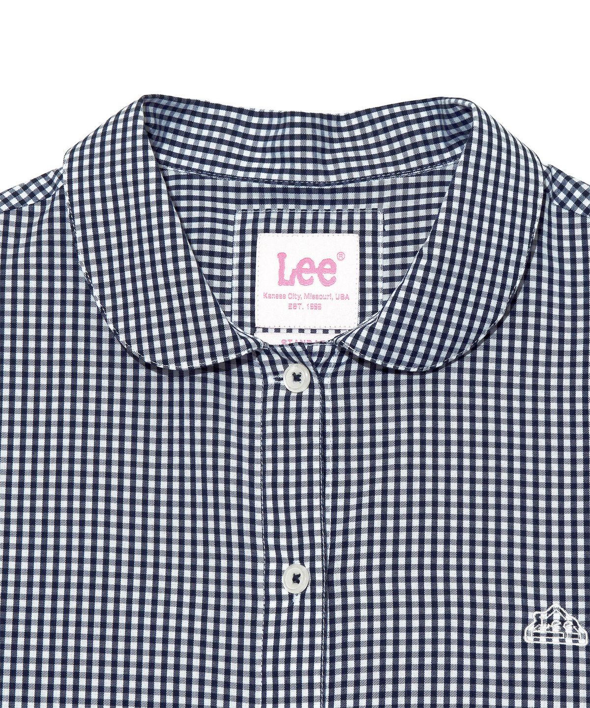 리(LEE) 우먼 라운드 카라 반팔 셔츠 네이비