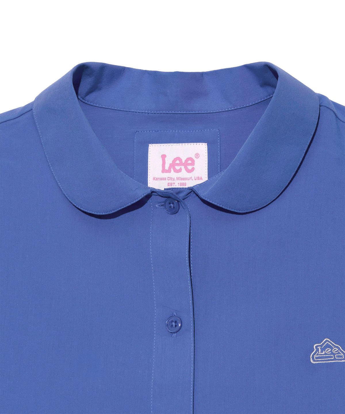 리(LEE) 우먼 라운드 카라 반팔 셔츠 블루