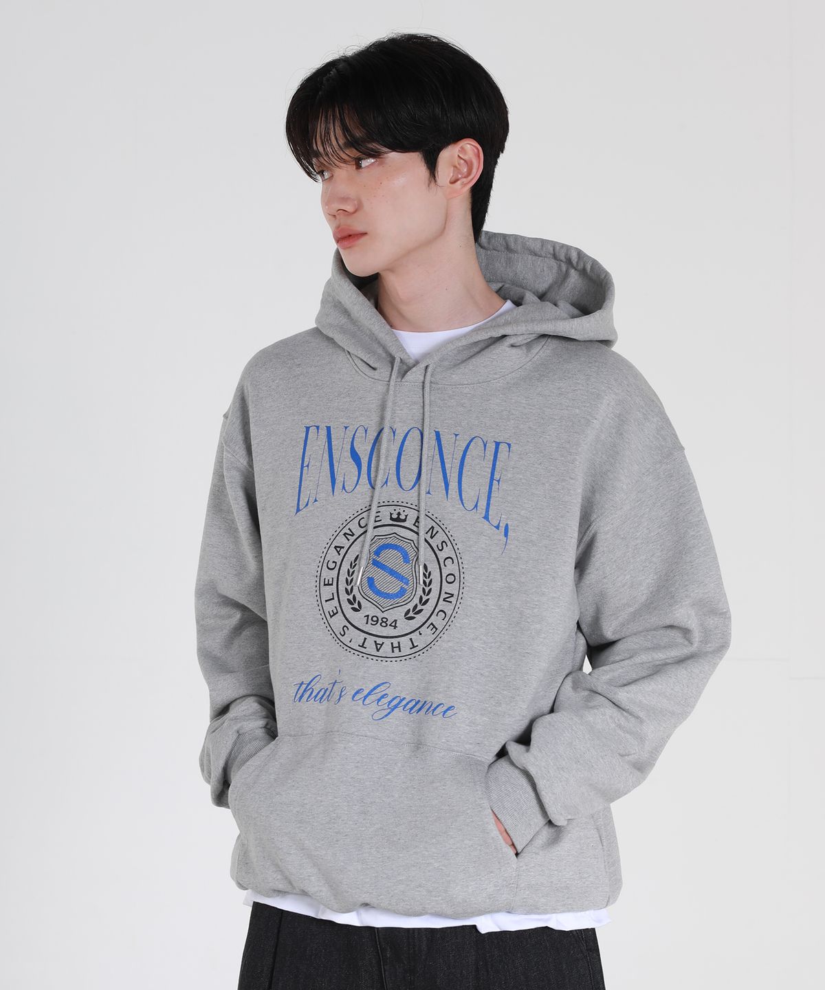이에스엔(ESN) Univ of ESN 그래픽 오버핏 후드 그레이