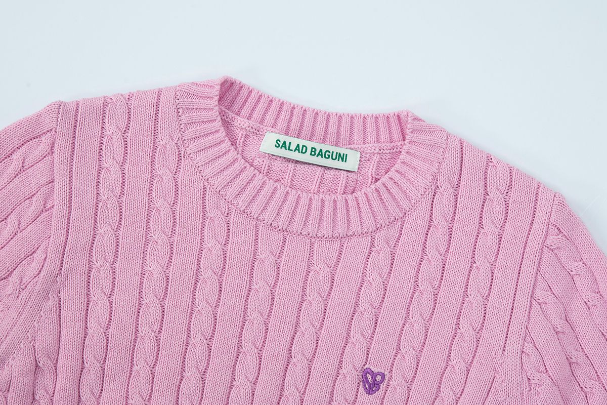 샐러드바구니(SALAD BAGUNI) Unbal Cable Round Knit - pink