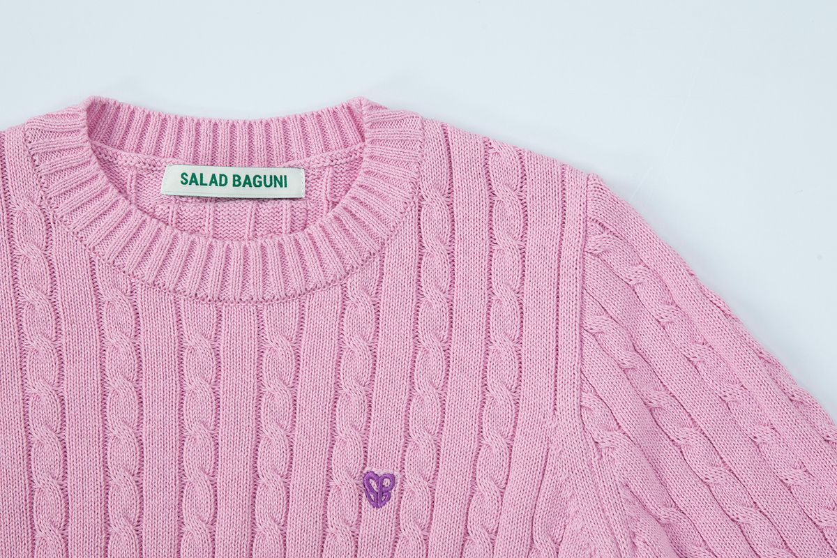 샐러드바구니(SALAD BAGUNI) Unbal Cable Round Knit - pink