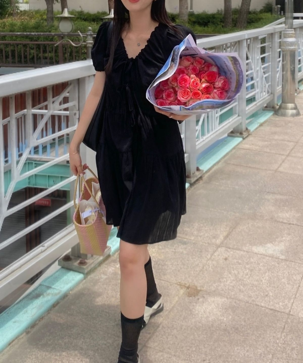 쎄미(SSEMI) THREE RIBBON DRESS(BK)
