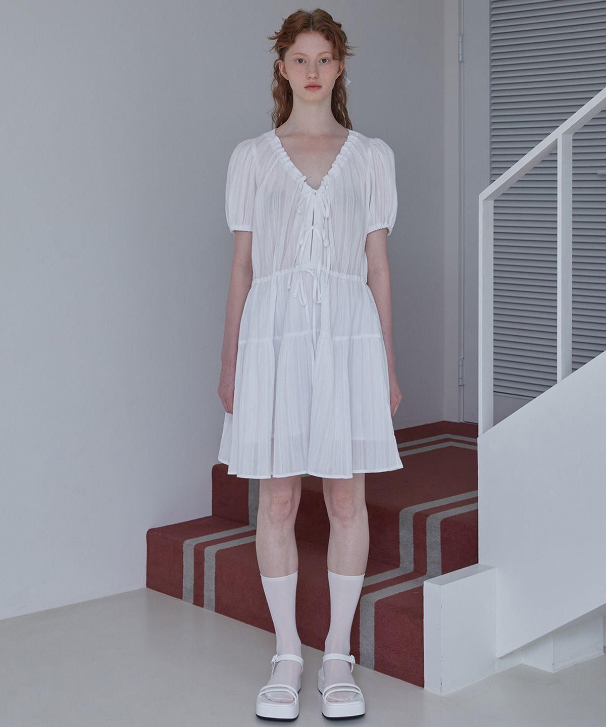 쎄미(SSEMI) THREE RIBBON DRESS(WT)