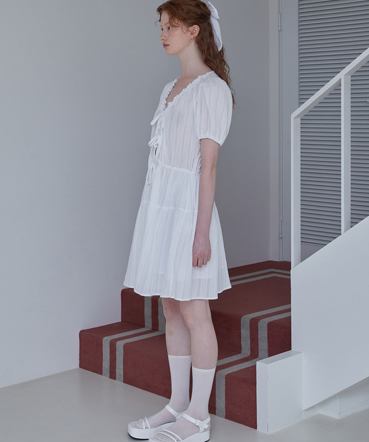 쎄미(SSEMI) THREE RIBBON DRESS(WT)