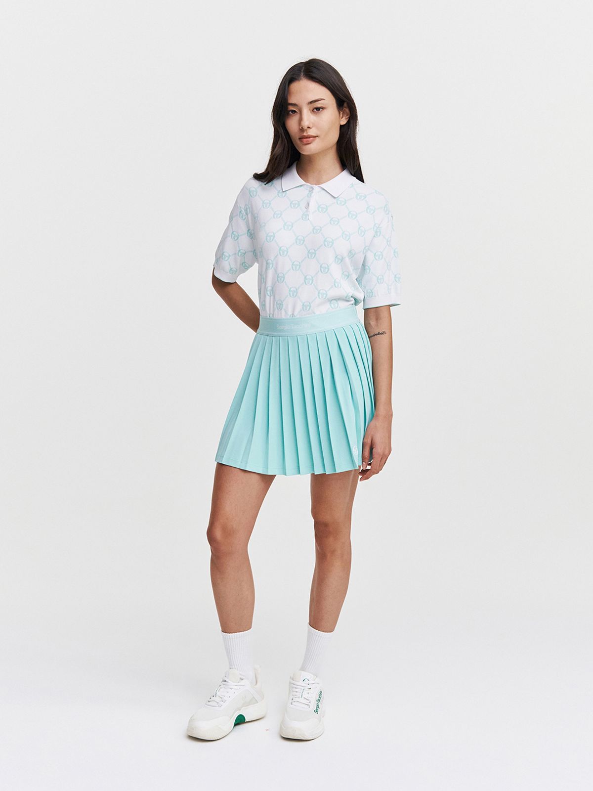 세르지오 타키니(SERGIO TACCHINI) W 데일리 모노그램 반팔 폴로 스웨터 (White)
