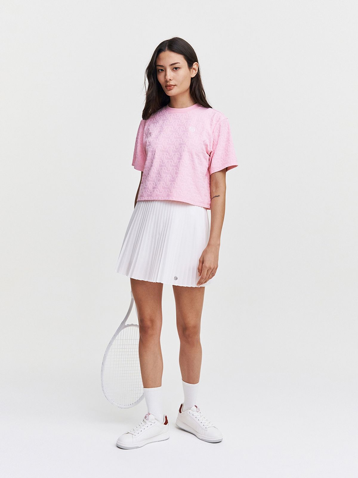 세르지오 타키니(SERGIO TACCHINI) W 데일리 ST 자카드 반팔 크롭 티셔츠 (L.Pink)